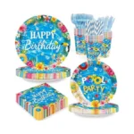 168pcs Pool Party Supplies Set Summer Themed Plates Cups Napkins
