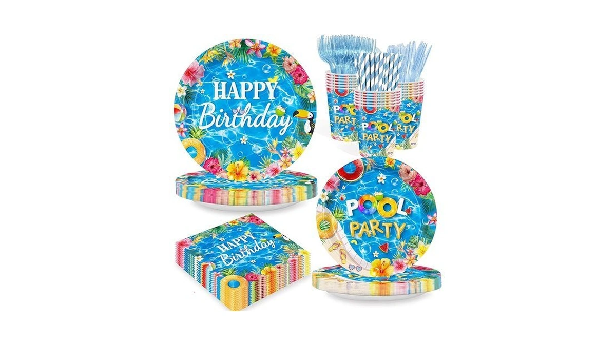 168pcs Pool Party Supplies Set Summer Themed Plates Cups Napkins