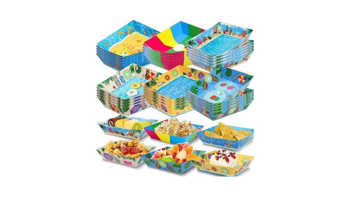 Worldbazaar 30pcs Pool Party Decorations Summer Beach Snack Trays Disposable
