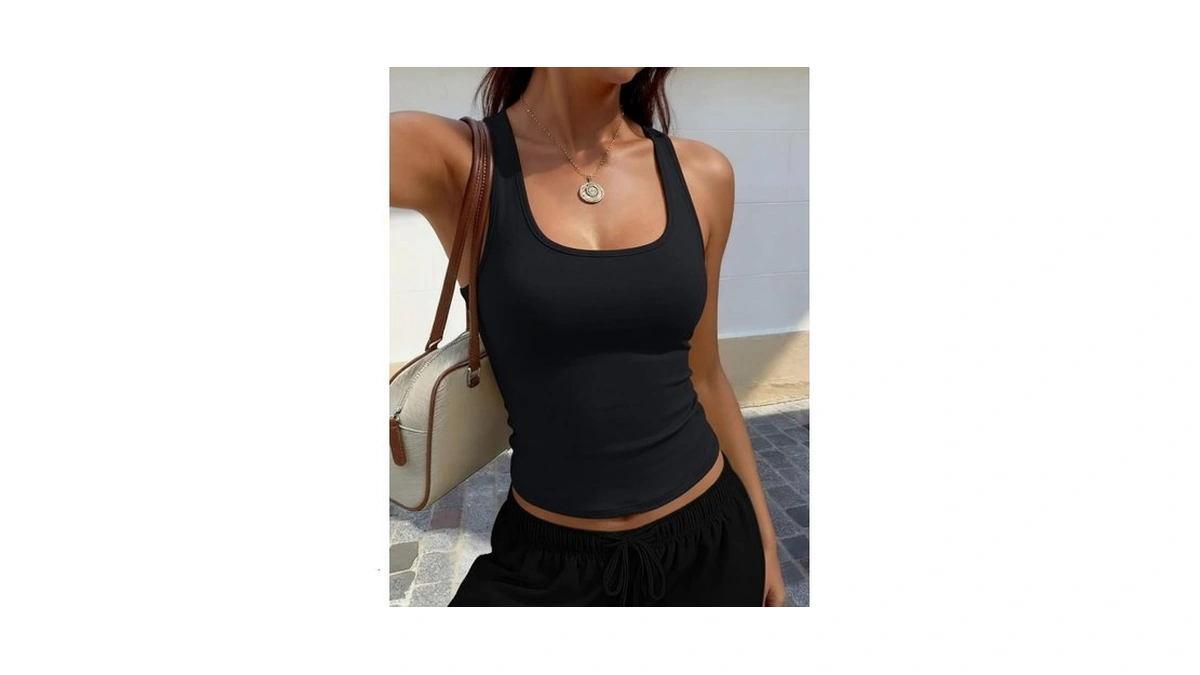 Pinkmstyle Scoop Neck Double Lined Tank Top For Women Basic