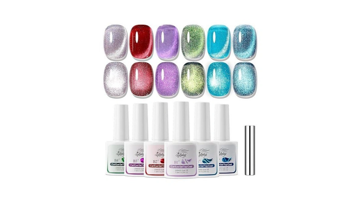 Gellaktik 5-in-1 Cat Eye Gel Polish Kit, 6pcs-7.5ml No Base/top