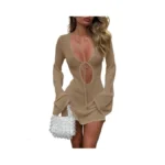 Saodimallsu Womens Crochet Swimsuit Cover Up Long Bell Sleeve V