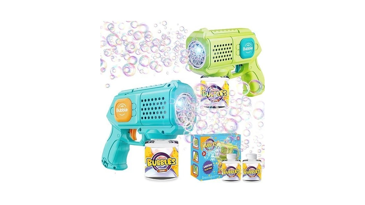 2 Packs Bubble Gun For Kids Automatic Bubbele Maker With