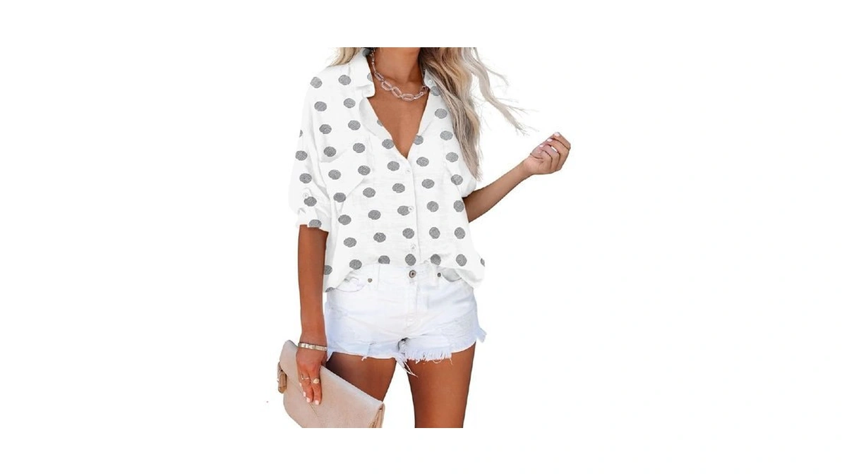 Diosun Womens Button Down Shirts V Neck Casual Long Sleeve