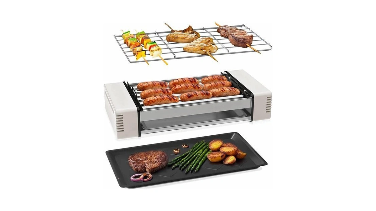 3-in-1 Electric Grill With Hot Dog Roller, Portable Indoor Outdoor