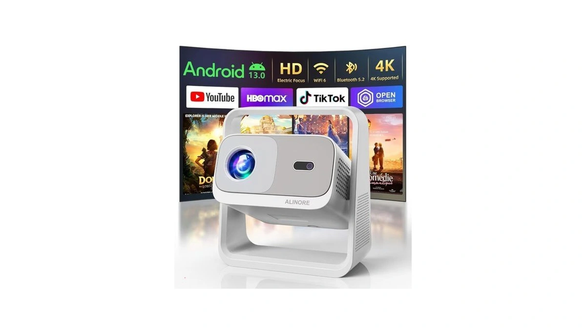 Alinore Smart Projector With Wifi And Bluetooth, Built-in Apps, Electric
