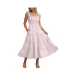 Caracilia Womens Summer Midi Dress Casual Square Neck Sleeveless Eyelet