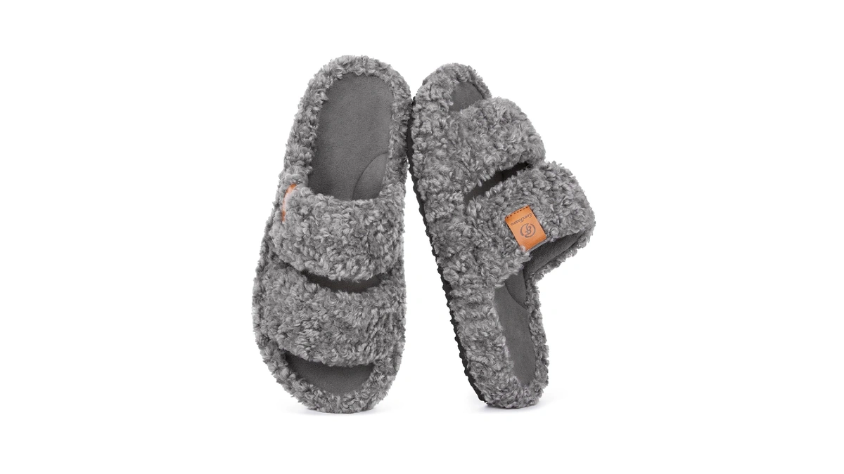 Everfoams Womens Fuzzy Open-toe Slippers Soft Comfy Memory Foam Indoor