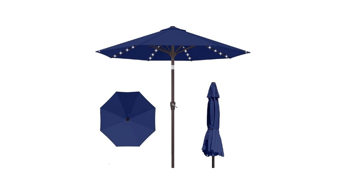 Kingdura 9ft Outdoor Patio Umbrella With Solar Lights, Market Table