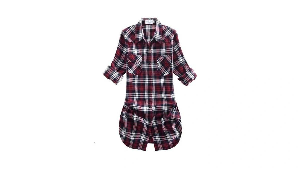 Match Womens Button Down Flannel Plaid Shirts Roll Up Long