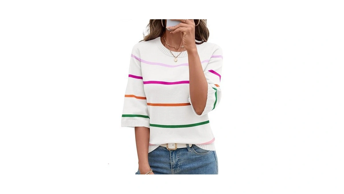 Lomon Womens Sweaters 2025 Casual Fall Crew Neck Wide 3/4