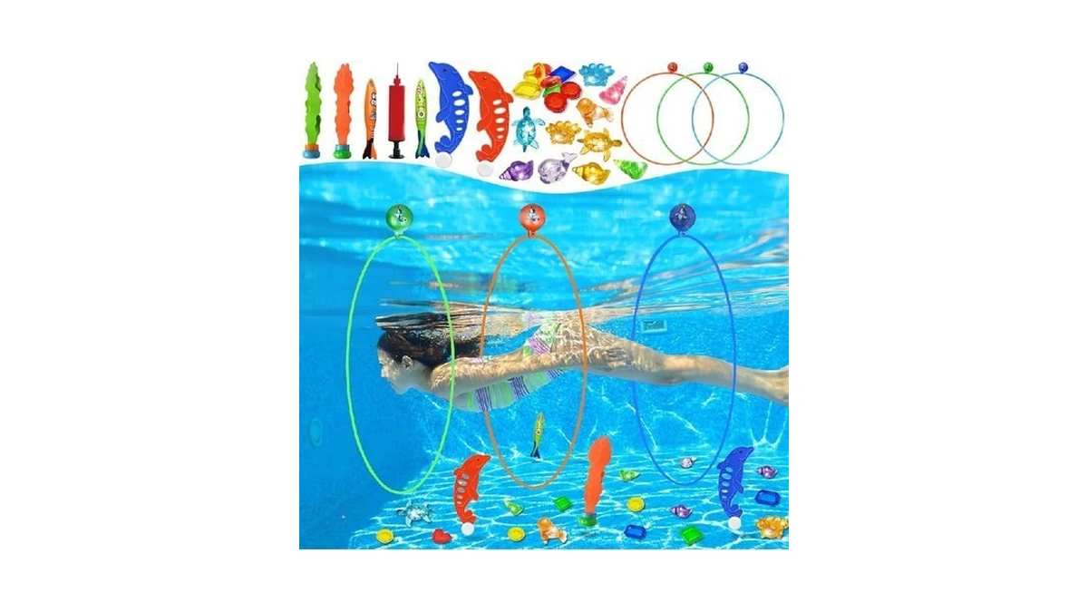 Jasonwell Pool Toys Diving Rings - 28pcs Swim Thru Rings