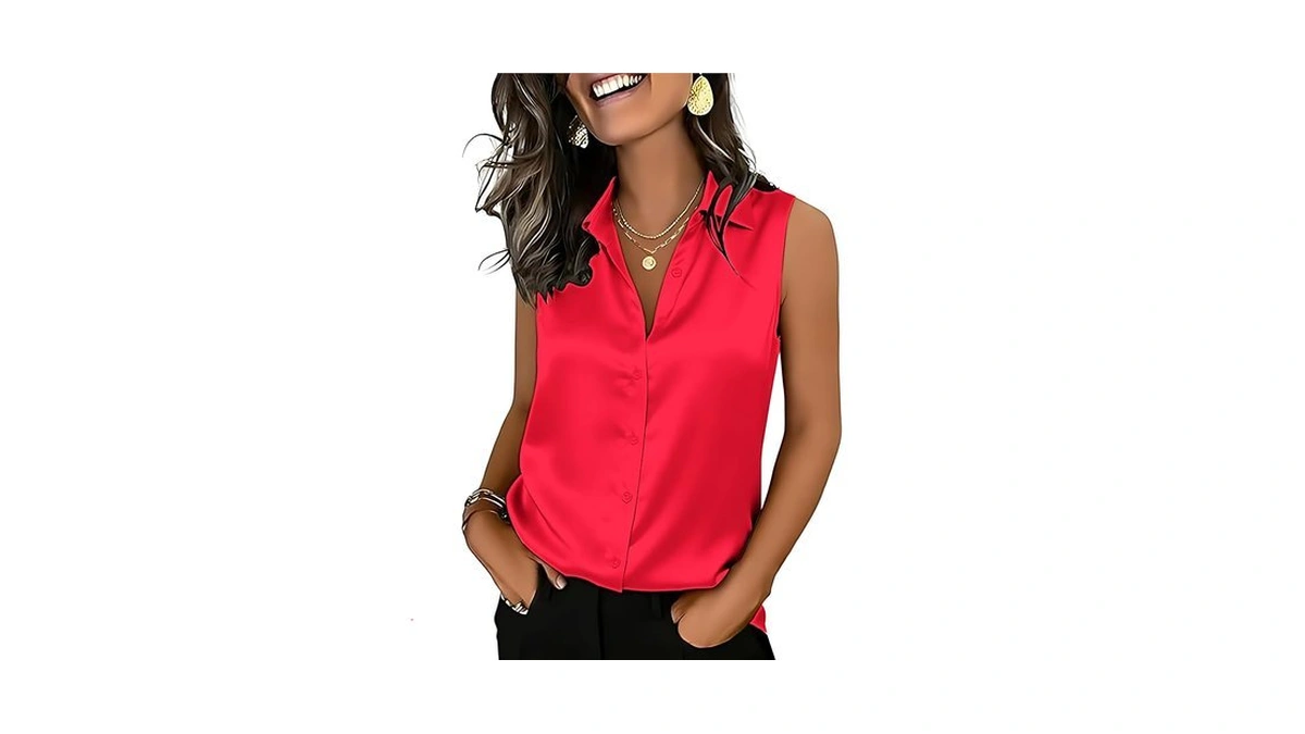 Mawor Womens Silk Satin Sleeveless Button Down Shirts Blouses Summer
