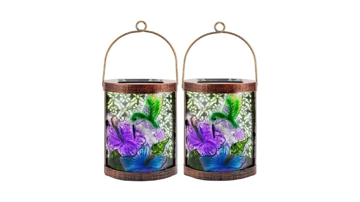 Starsoul 2 Pack Hanging Solar Lantern Outdoor Waterproof Glass Hummingbird
