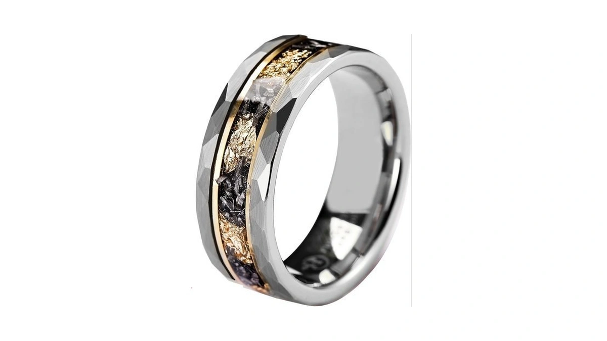 Hioleegi Men’s Tungsten Carbide Wedding Bands Silver 8mm Hammered With