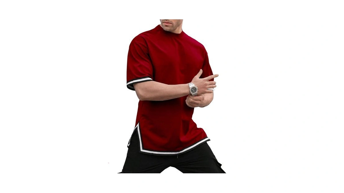 Vipwolf Men's Striped Trim Short Sleeve Shirts Color Block Crew