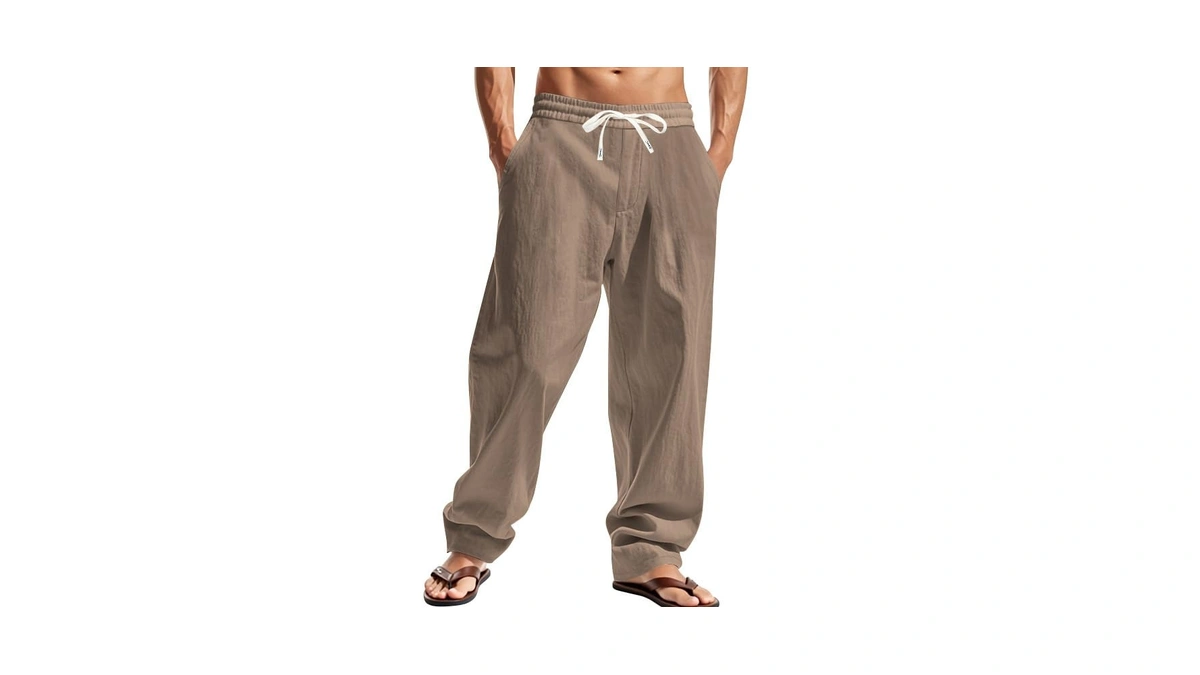 Tafle Mens Linen Pants Casual Summer Beach Pants Elastic Waist