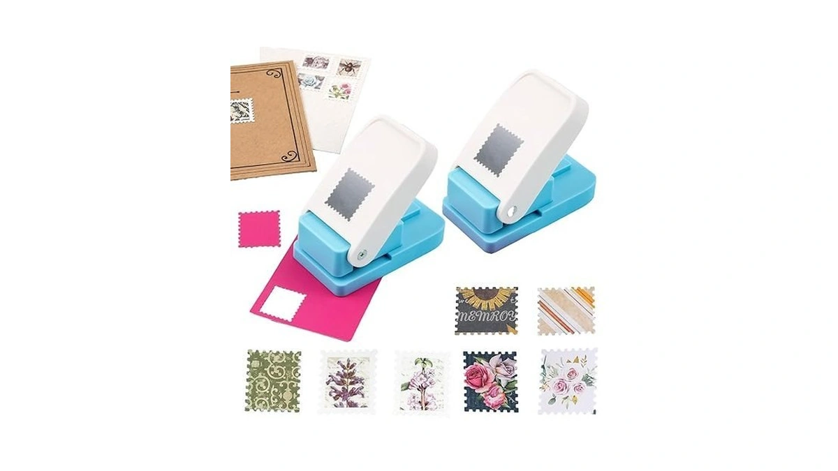 Baofali 2pcs/set 1x0.8inch Rectangular Postage Stamp Punch, Scalloped Rectangle Lever