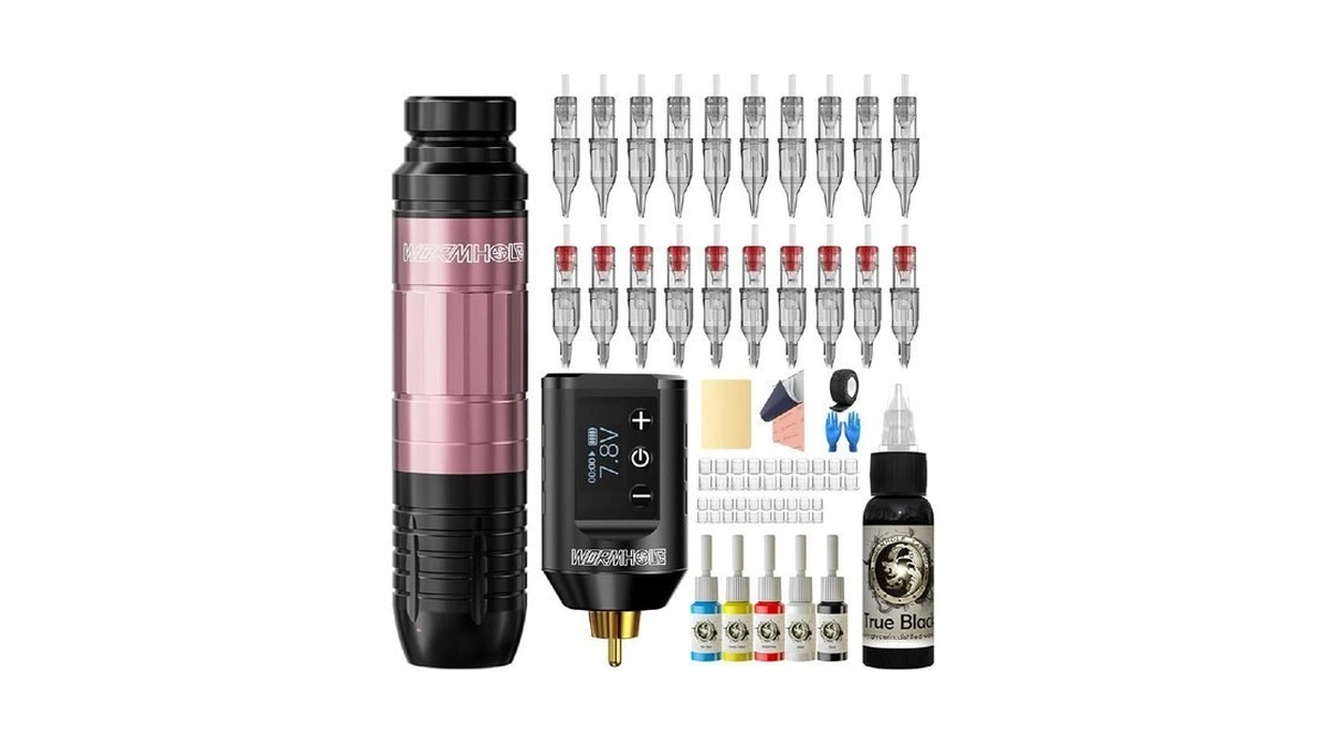 1500mah Battery Wormhole Tattoo Gun Kit, Wireless Tattoo Machine Kit