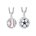 Christian Bible Verse Necklace For 𝐁𝐨𝐲𝐬, Stainless Steel Soccer Basketball