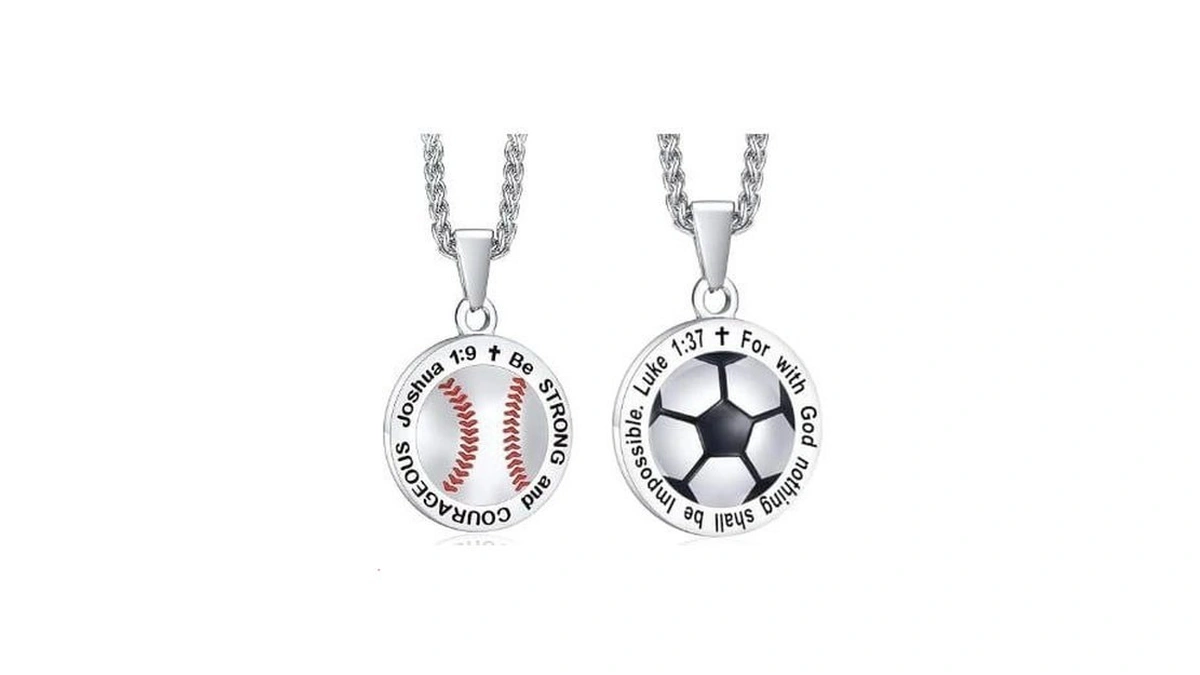 Christian Bible Verse Necklace For 𝐁𝐨𝐲𝐬, Stainless Steel Soccer Basketball