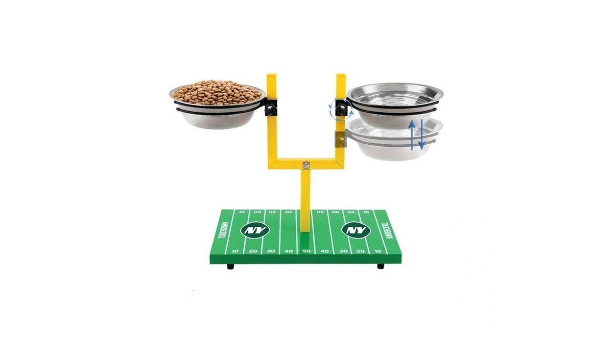 Nfl New York Jets Goalpost Football Field Dog Feeder –