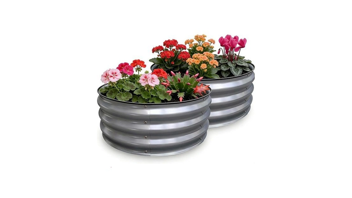 Growhaus 2x2x1ft Galvanized Raised Garden Bed, Planter Boxes Outdoor Round