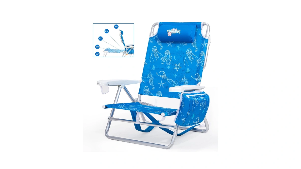 Old Bahama Bay Backpack Beach Chair, Aluminum Lightweight Reclining 5-position