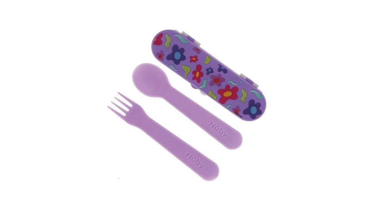 Nuby Toddler Utensils With Travel Case - Self-feeding Fork &