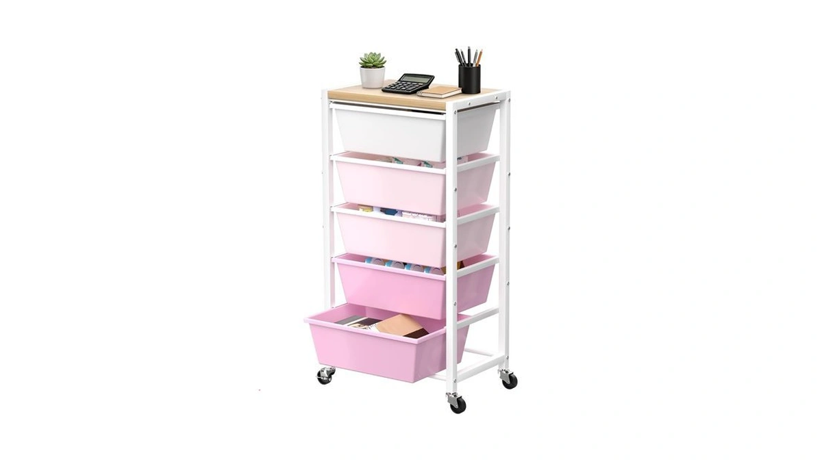 Rolling Cart With 5 Drawers, Plastic Drawer Storage Carts With
