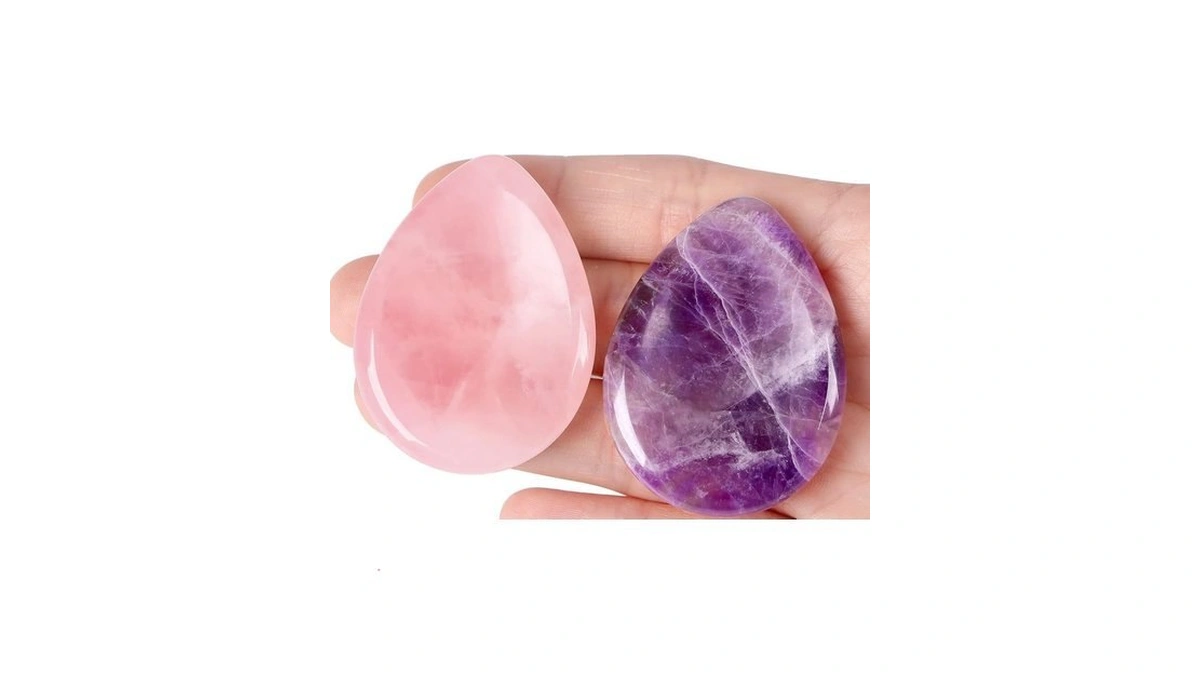 Qinjiejie 2pcs Thumb Worry Stone For Anxiety Rose Quartz Amethyst