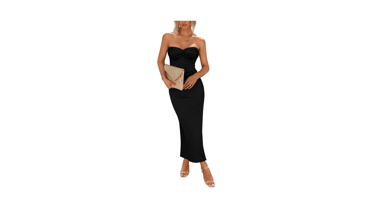 Prettygarden Women's Bodycon Long Dresses Summer Strapless Tube Twist Knot