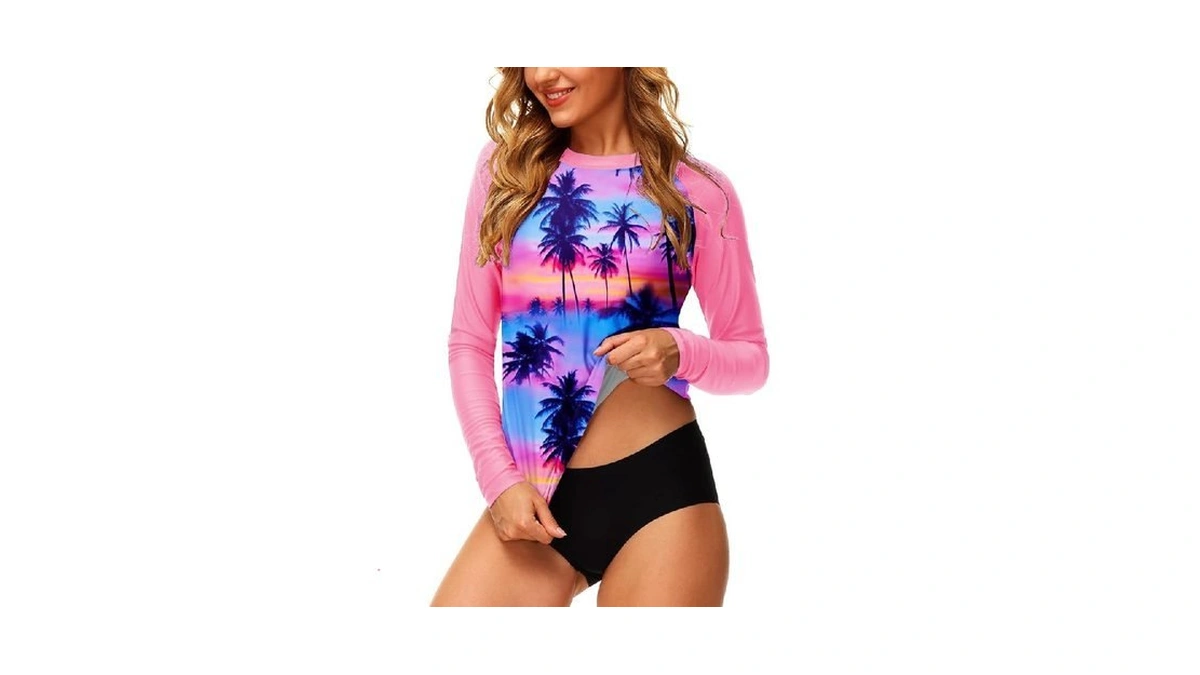 Deerose Upf 50+ Rashguard For Women Long Sleeve Coconut Palm