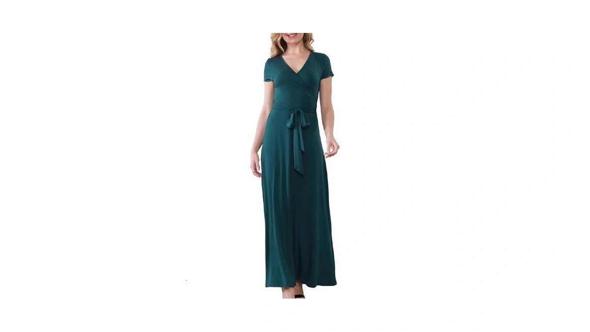 Aphratti Maxi Dresses Short Sleeve V Neck Long Wrap Dress