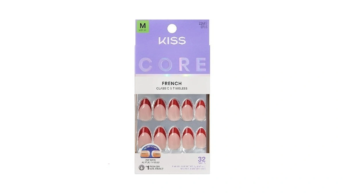 Kiss Core, Press On Nails, Nail Glue Included, 'optimistic', Red,