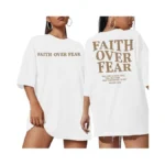 Gerlen Faith Over Fear Tee Shirt Women Oversized Christian Religious