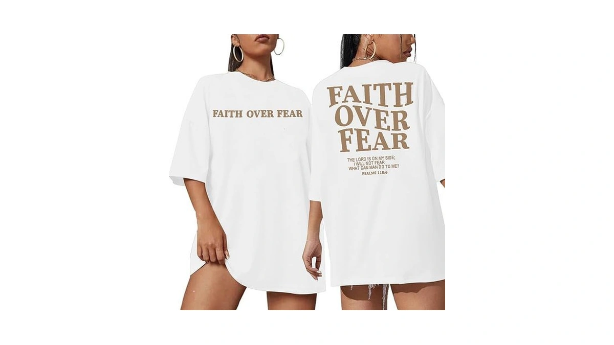 Gerlen Faith Over Fear Tee Shirt Women Oversized Christian Religious