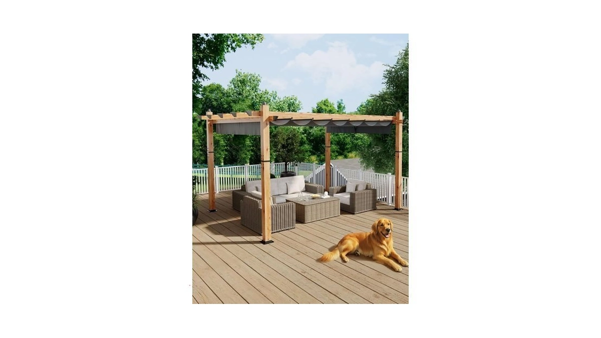 Kybolt 10x13 Ft Outdoor Pergola With Retractable Canopy Upgraded Wood