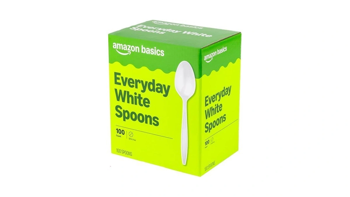 Amazon Basics Disposable Everyday White Spoons, 100 Count