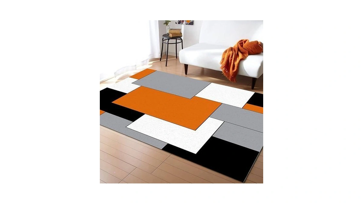 Orange Black Geometric Area Rugs Indoor Non-slip Rectangle Rug 2.7x5