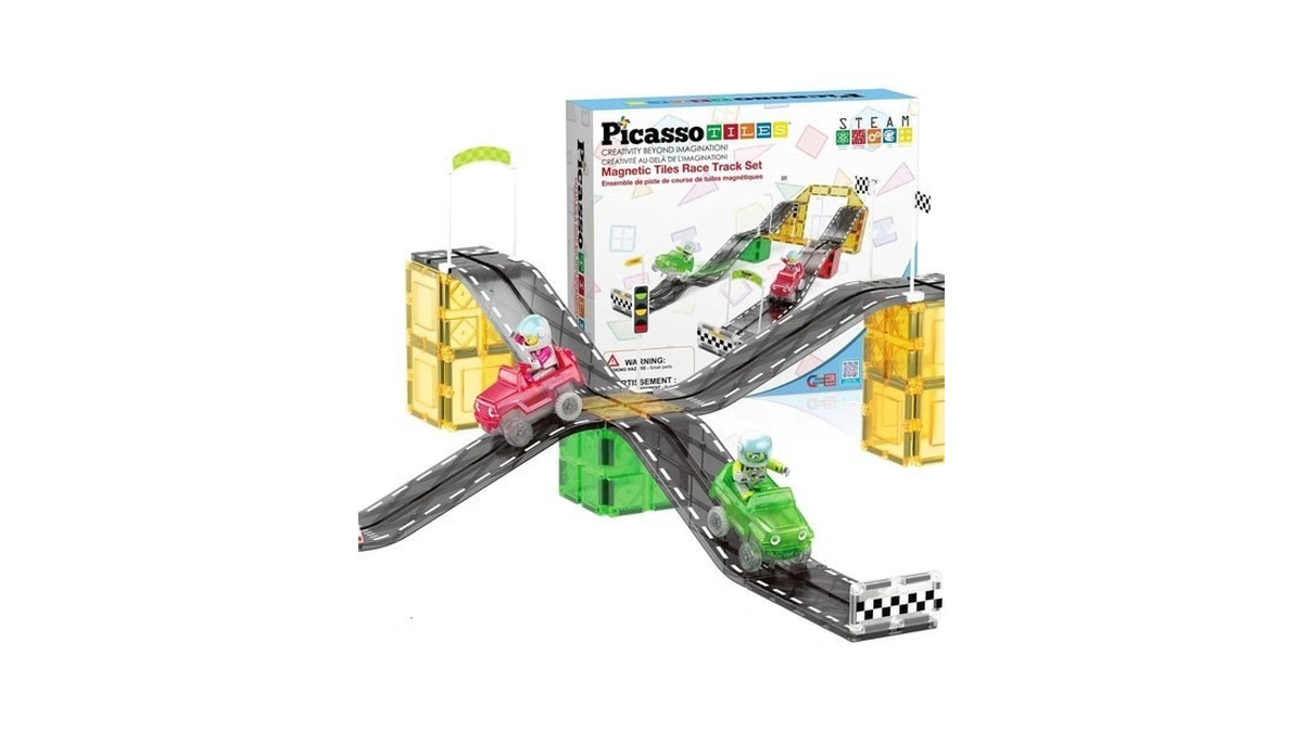 Picassotiles Magnet Tile Race Car Track Construction Building Block Toy