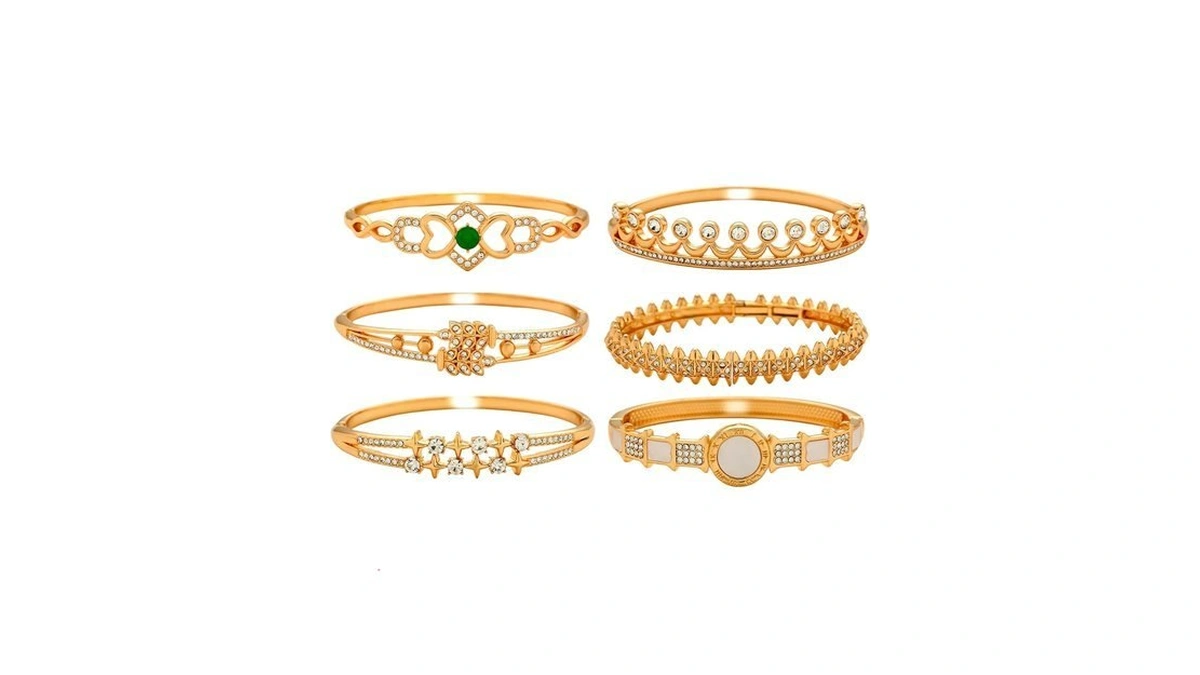 6 Pack 18k Gold Plated Bangles Bracelet Set For Women,