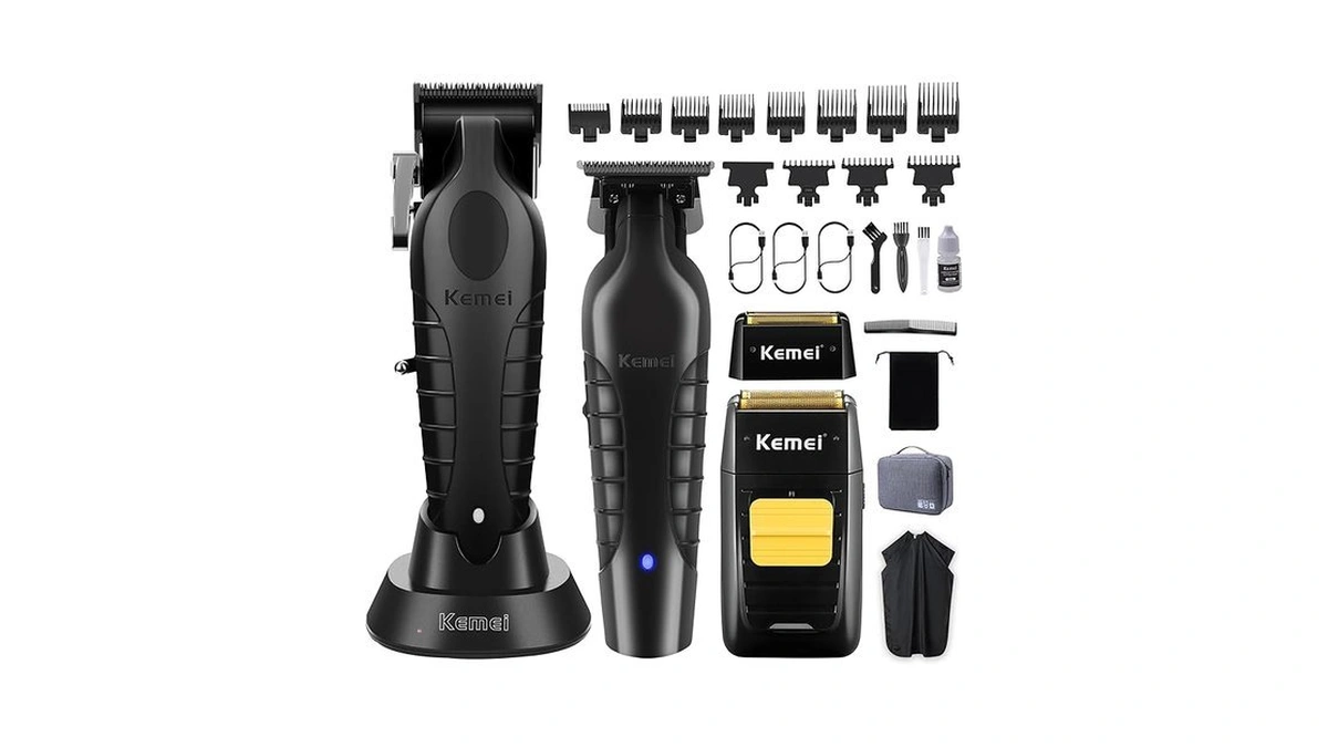Kemei Professional Hair Clipper And Trimmers Set, Cordless Barber Clippers,