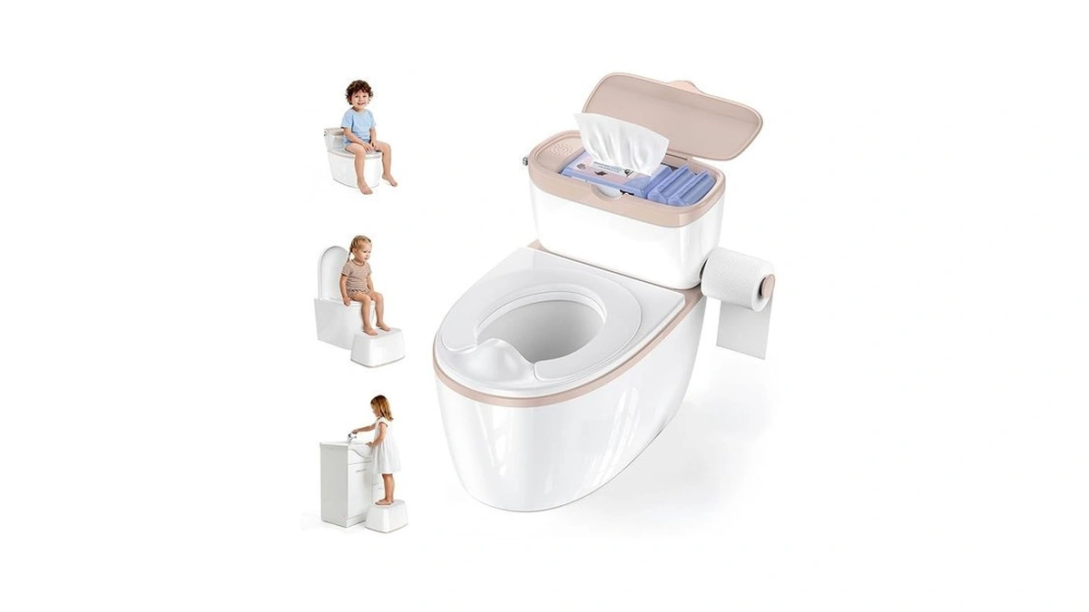 3-in-1 Toddler Potty Training Toilet With Flushing Sound, Wipes Storage