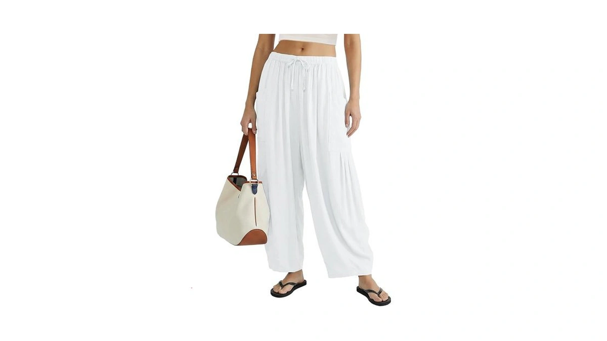 Cocomarts Womens Linen Wide Leg Palazzo Pants Casual Loose Elastic