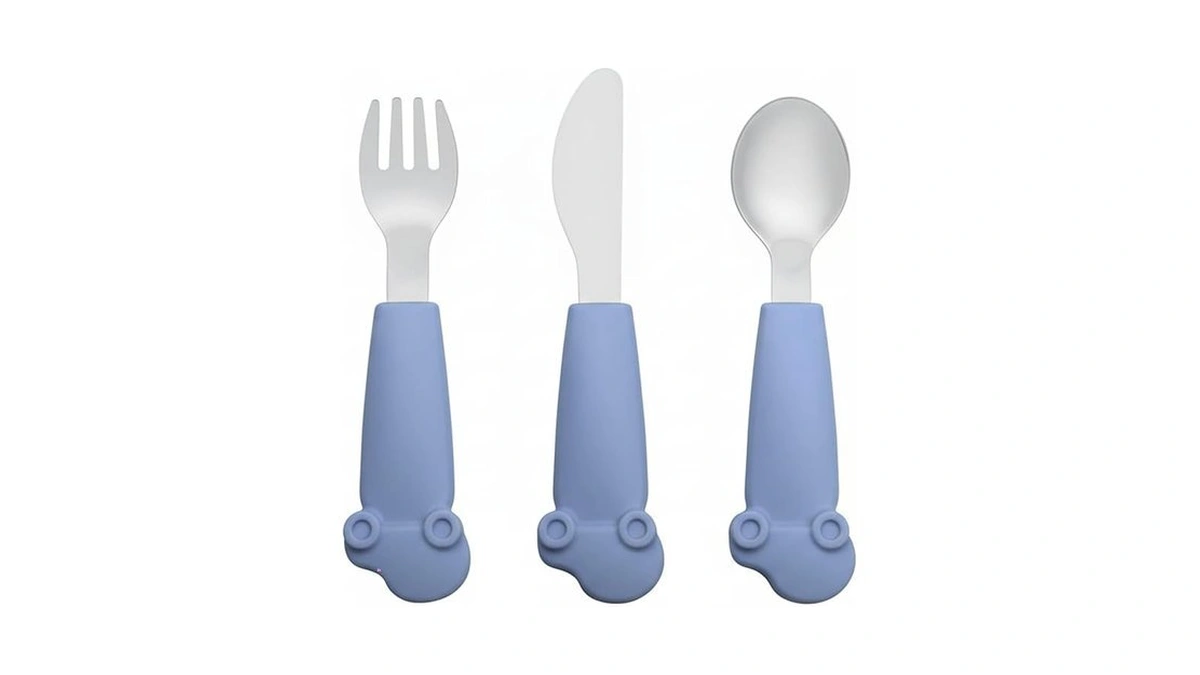 Clevakid Stainless Steel Silverware Set β Silicone Handle Fork, Spoon