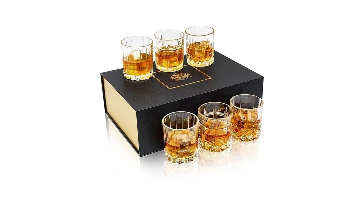 Kanars Crystal Whiskey Glasses, Mixed 10 Oz Scotch Glasses Set
