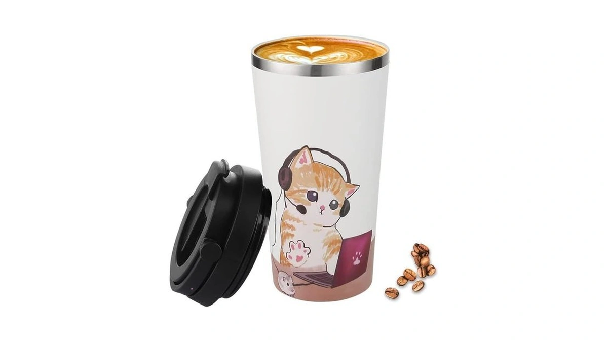 Funkrin Insulated Coffee Mug With Ceramic Coating, 16oz Iced Coffee