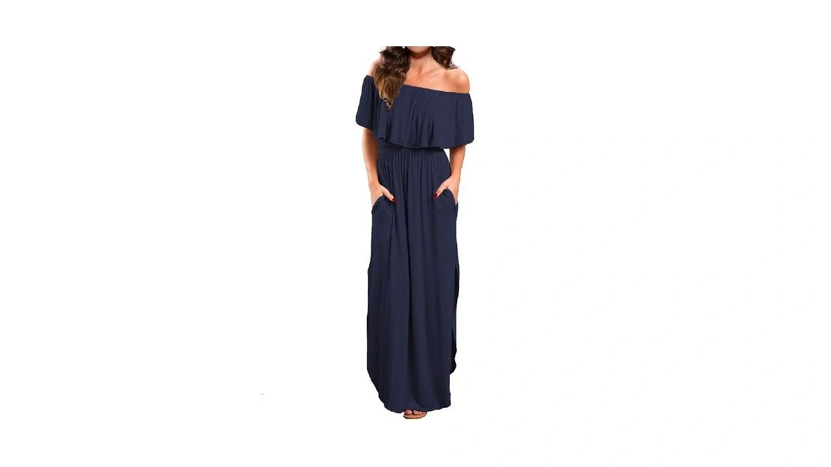 Verabendi Women’s Off Shoulder Summer Casual Long Ruffle Beach Maxi