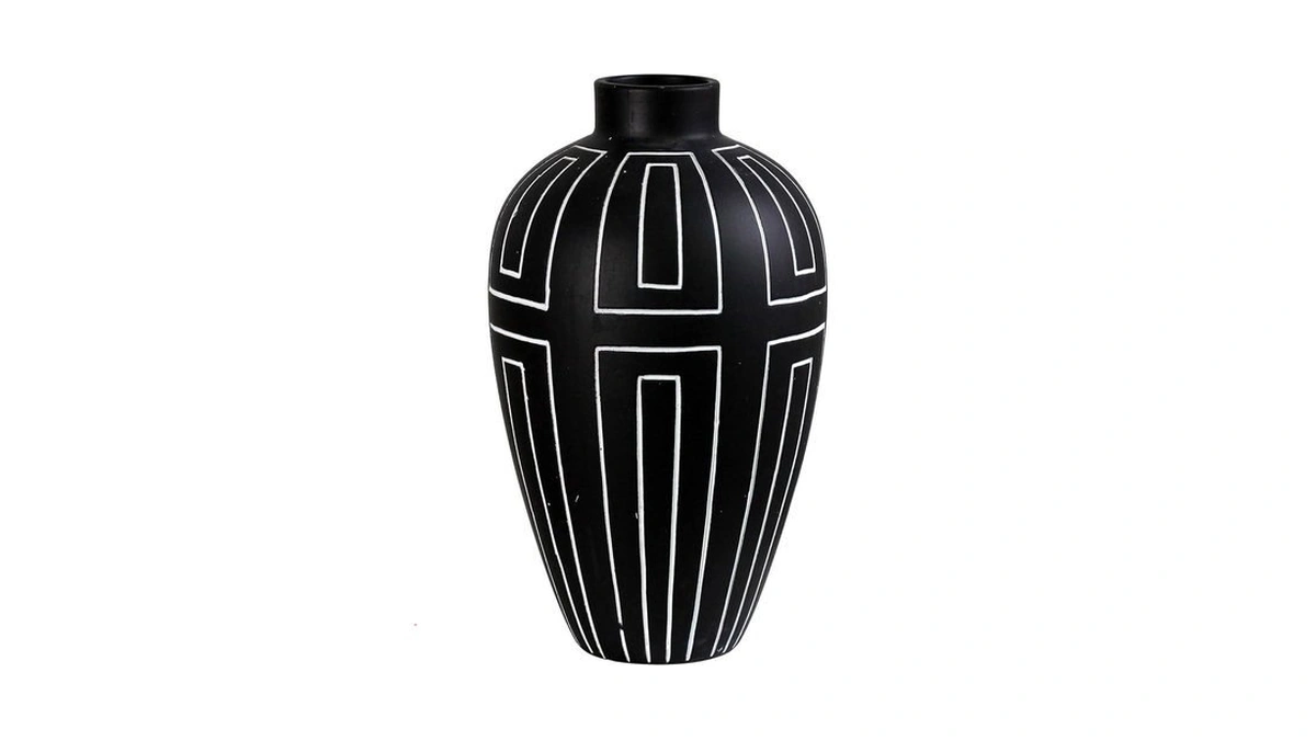 Olly & Rose Nile Charocal With Etched White Lines Ceramic